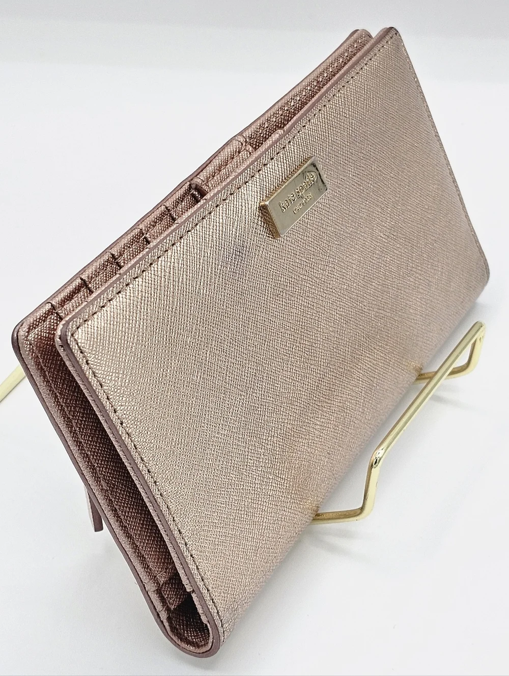 KATE SPADE Metallic Rose Gold Slim Bifold Wallet‎